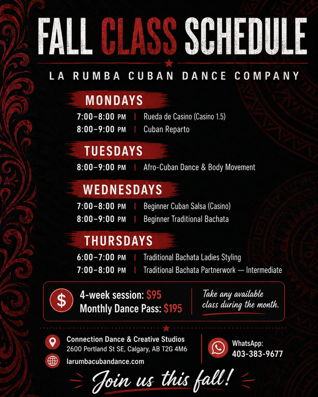 Fall 2026 Cuban Salsa, Bachata & Afro-Cuban Classes