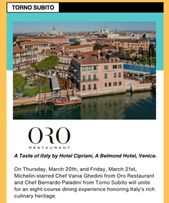 A Taste of Italy at Torno Subito Miami: A Culinary Collaboration Between Torno Subito & Oro by Hotel Cipriani
