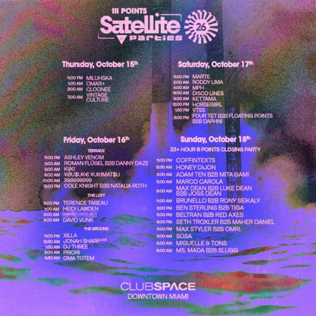 Satellite - Disco Lines, Four Tet B2B Floating Points B2B Daphni, horsegiirL, Kettama and More at Club Space at The Ground Miami