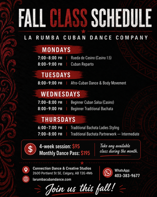 Fall 2026 Cuban Salsa, Bachata & Afro-Cuban Classes