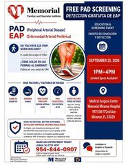 Free PAD Screening and Education: Friday, September 25 at Memorial Miramar Hospital