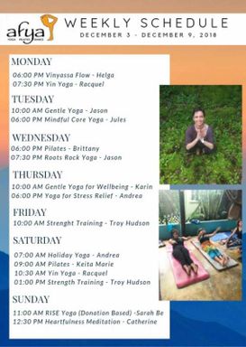Afya Yoga Studios Weekly Sessions